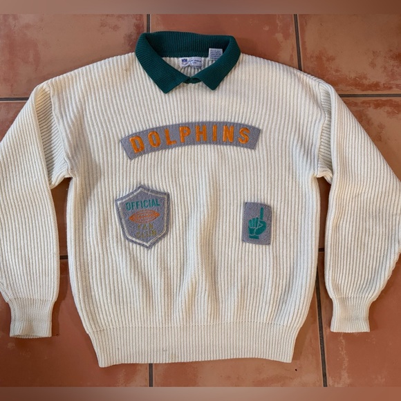 Cliff Engle Other - Cliff Engle Vintage wool blend Miami Dolphins Collar White Sweater USA LARGE L